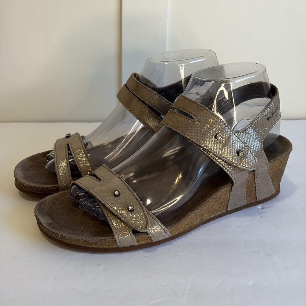 Mephisto Minoa Metallic Tan Wedge Leather Sandal